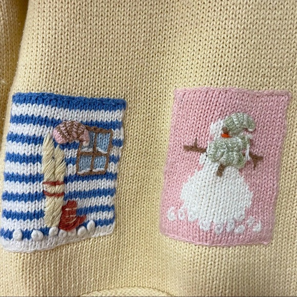 Vintage Snowman Theme Thyme 80s Yellow Pullover Sweater Sz S Winter Scene - Picture 4 of 7